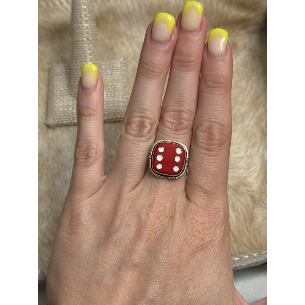 Native American SW Sterling Silver Carved Red Dice 6 Ring Gamble Poker Cards